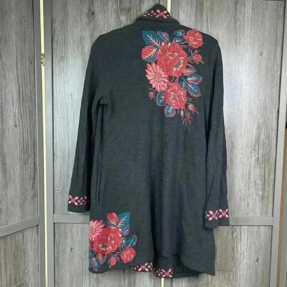 J Jill Duster Cardigan Size S Embroidered Bohemian Open Front Long Small - Picture 2 of 12
